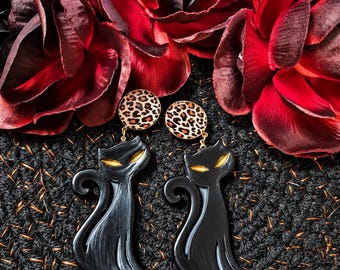 Black Cat Mid Mod Retro Earrings,  Pinup, Witches Familiar, Gothic, Witchy, Salem, Hocus Pocus...