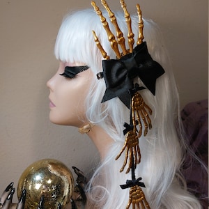 Skeleton Hand Bow Hair Clip , with Cascade of smaller ones, Spooky Season , Halloween,