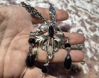 Victorian Embellishment Pendant Necklace with Drops, Victorian Mourning, Edwardian, Antique Look, Gothic....