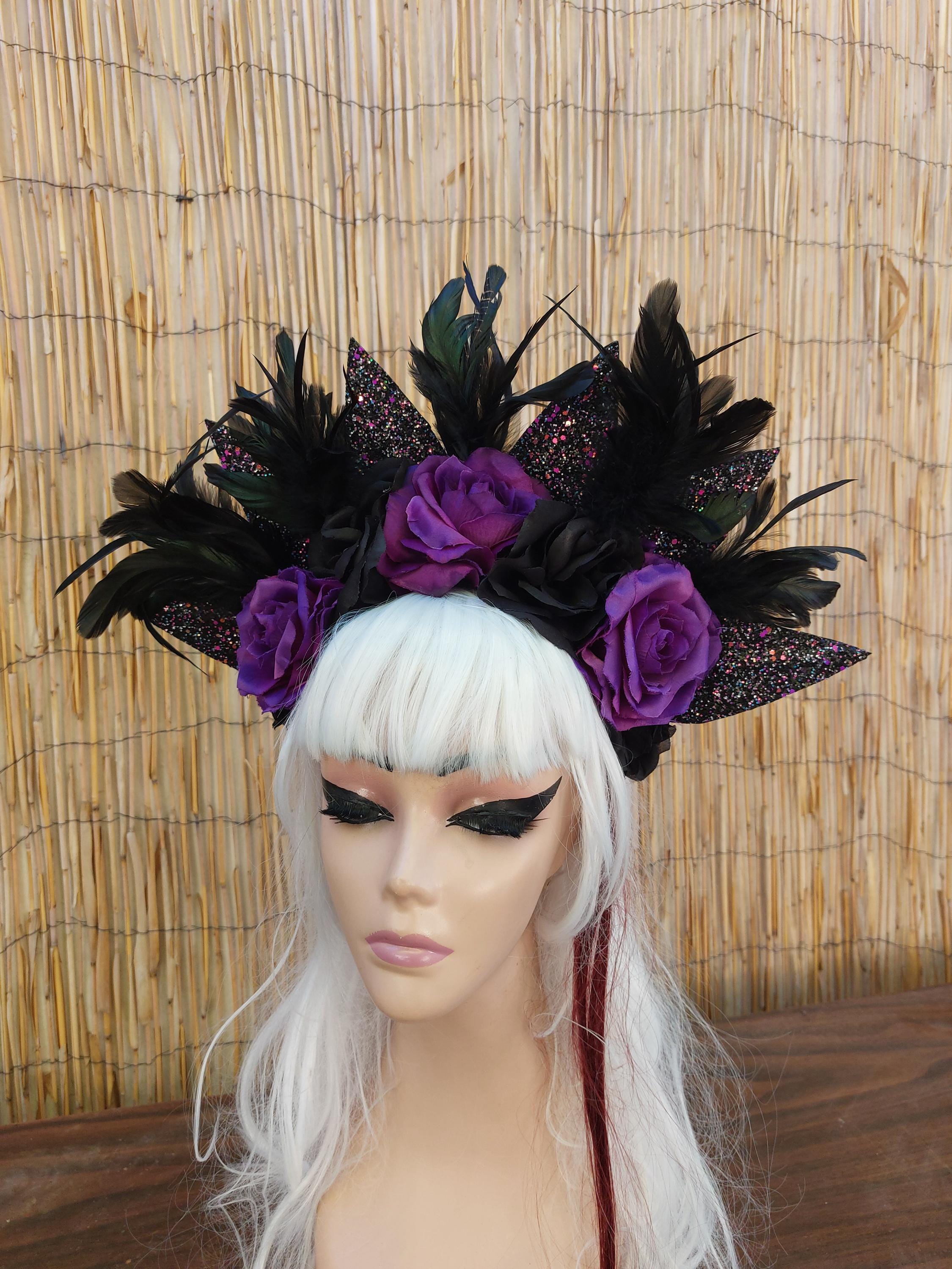 Black Rose Feather Headband Crystal Crown Black Rose Feather Crown - Etsy main image 2
