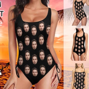 Custom Face Swimsuit Personalized Multi Face Bikini Funny Photo Swimwear Bathing Suit One-Piece Bikini for Summer Beach Bachelorette Party