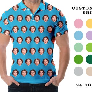 Custom Face Polo Shirts for Men Personalized Men&#39;s Polo Shirts with Women Polo Shirts Logo Shirts Birthday Vacation Gift for Him Her Dad