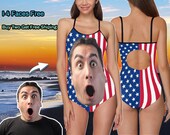 American Flag Swimsuit,Custom Face Women 39 s One-Piece Swimsuit,Personalize Sexy Bathing Suit,Gift for Independence Day