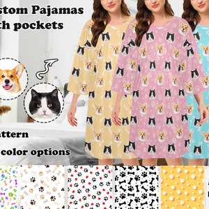 Custom Women Pajama Shirt Personalized Photo Pajama Dress Oversized Pajama Tee Birthday Party Christmas Pajama Shirt Cat Dog on Pajama Dress