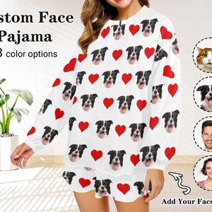 カスタムフェイスレディースパジャマセット パーソナライズされた写真入りパジャマ レディース 猫犬フェイスパジャマ 誕生日 クリスマス パジャマ ママ 奥様 彼女へのギフト