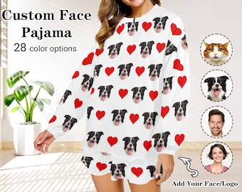 Aangepaste gezicht vrouwen pyjama set gepersonaliseerde foto pyjama voor vrouwen kat hond gezicht pyjama verjaardag kerst pyjama cadeau voor moeder vrouw haar