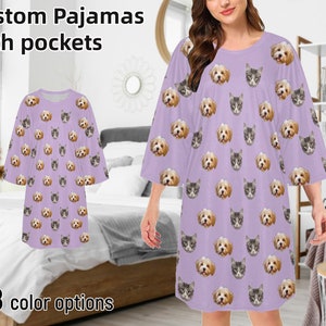 Custom Pajama Tee for Women Personalized Photo Pajama Shirt Dress Funny Dog Cat Face on Oversized Pajama Dress Bachelorette Party Gift