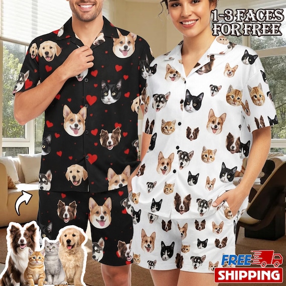 Custom Pet Face Pajamas, Personalized Family Sleepwear, Dog Pajama Set
