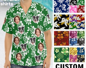 Custom Men Hawaiian Shirts with Face Personalized Logo Hawaii Shirt Photo Hawaiian Shirt for Men Beach Party Aloha Shirt Gift for Dad BF Him