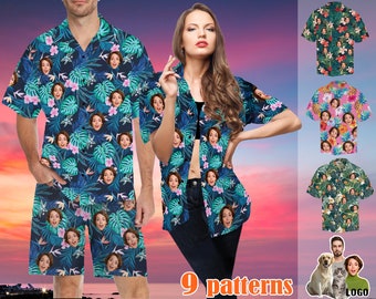 Custom Face/Name/Logo Men Hawaiian Shirt Personalized Photo Pineapple Flamingo Aloha Tropical Shirt Birthday Anniversary Bachelor Party Gift