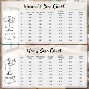 K&ouml;nnte beinhalten: Gr&ouml;&szlig;entabellen f&uuml;r Damen- und Herrenbekleidung, mit Ma&szlig;en in Zoll. Enth&auml;lt L&auml;nge, Brustweite, &Auml;rmell&auml;nge, Unterl&auml;nge, H&uuml;fte und Taille f&uuml;r verschiedene Gr&ouml;&szlig;en, von S bis 5XL. Die Tabellen zeigen Diagramme von Hemden und Shorts.