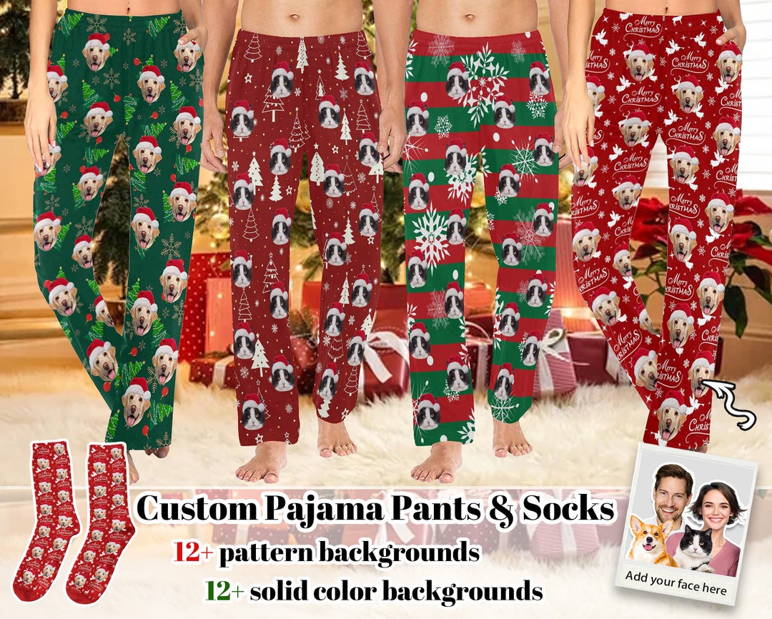 Christmas Pajama Pants for Wome Men Custom Dog Cat Face Pajama Pants ...