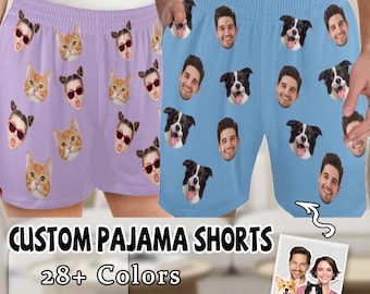 Shorts de pijama personalizados com fotos de rostos para homens e mulheres. Calças de pijama personalizadas com fotos de rostos. Presente de Natal ou aniversário para ele e para ela.