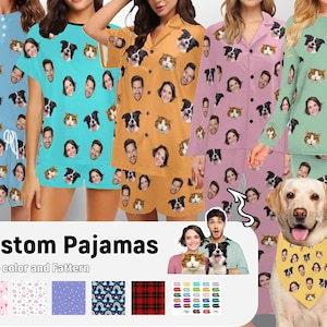 女性用カスタムフェイスパジャマ 男性用パーソナライズ写真パジャマ 犬猫の顔が入ったカスタムパジャマ 誕生日 記念日 バレンタインギフト 彼 彼女