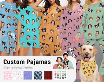 Aangepaste gezichtspyjama voor vrouwen mannen gepersonaliseerde fotopyjama aangepaste pyjama met hond kat gezicht verjaardag verjaardag valentijnscadeau voor hem haar