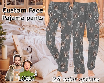 Custom Women Men Pajama Pants Personalized Photo Pj Pants Funny Dog Cat Face On Pajama Pants Birthday Party Christmas Gift for Him Her