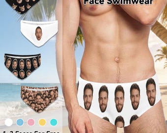 Personalized Swim Briefs with Wife's Face, Custom Photo Swim Short, Customized Mens Speedo, Gift for Him