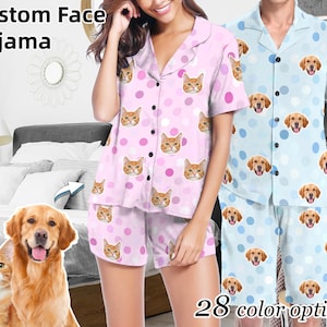 Custom Cat Dog Face Pajamas Personalized Photo Pajama Women Men Pajamas with Face Pet Lovers PJs Birthday Bachelor Party Gift for Him Her
