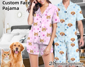Aangepaste kat hond gezicht pyjama gepersonaliseerde foto pyjama vrouwen mannen pyjama met gezicht huisdierliefhebbers pyjama vrijgezellenfeest verjaardagscadeau voor hem/haar