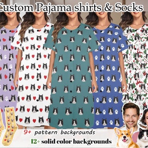 女性用カスタムパジャマドレス、パーソナライズされた女性用パジャマシャツ、ペットの顔のスリープドレス、女性用ナイトガウン、彼女への誕生日クリスマスパジャマギフト