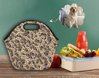 Personalized Photo Neoprene Tote with Zipper Custom Pet Face Lunch Bag for Kids or Adults Back to School Insulated Box Gift for Girls