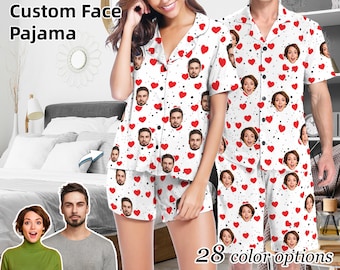 Custom Face Pajamas Personalized Photo PJs Couple Pajamas Short Sleeve Pajamas with Face Anniversary Birthday Valentine Bachelor Party Gift