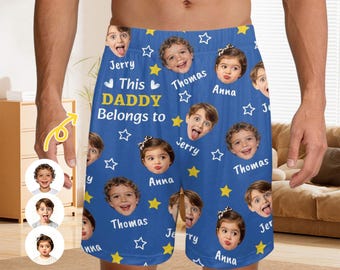 Custom Face Pajama Shorts, This Dad Papa Belongs to Sleepwear, Personalized Men Pajamas, Gift for Him