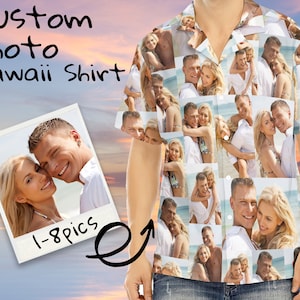 Custom Photo Hawaiian Shirt Men Personalized Your Picture on Hawaiian Shirt Photo Collage Hawaiian Shirt Family Photo Shirt Gift Men Shirt