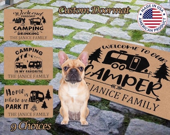 Custom Name Camper Doormats Non-Slip Camping Rubber Doormat Decorative Rugs Indoor Outdoor Floor Mat Home Kitchen RV Mats Outdoor