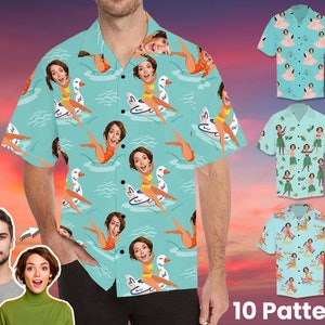 Custom Face Hawaiian Shirt Men Hawaii Shirt with Face Photo Hawaii Shirt Personalized Face on Hawaii Shirts Birthday Anniversary Funny Gift
