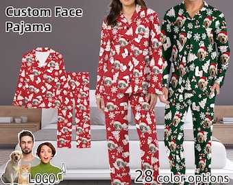 Custom Photo Long Sleeve Pajama For Women Men Custom Your Face On Pajamas Set Cat Face Pajama Pants Xmas Christmas Gift For Him Her Family