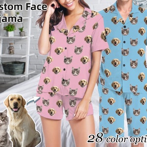 Custom Cat Dog Faces Women Men Short Sleeve Pajama Set Personalized Funny Your Photo on Pet Lovers Pjs Birthday Anniversary Gift for Mom Dad Etsy
