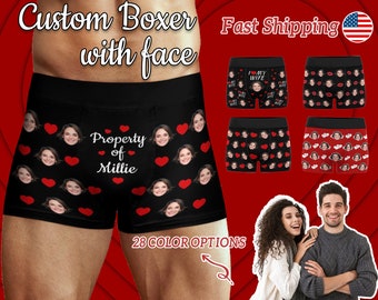 Custom Face Boxer Briefs, Personalized Photo Underwear for Him, Anniversary Valentine Gift