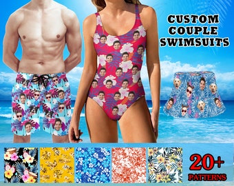 Custom Face Swim Trunks Personalized Men Swim Shorts Face on Beach Shorts Couple Match Swimsuits Bachelor Party Vacation Swimsuits Gift