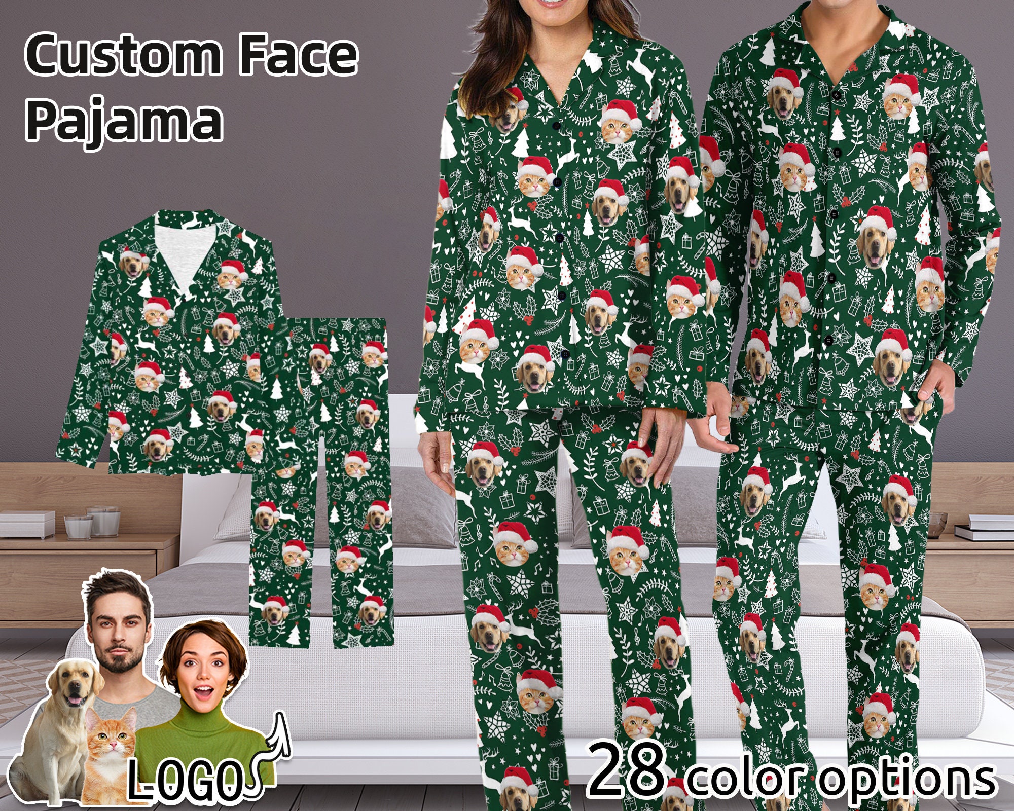 Custom Pajama Set With Face, Personalized Short/long Pajamas With