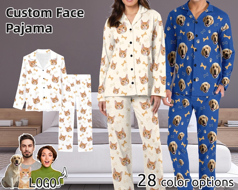 Christmas pajams for women men dog face pajamas custom photo pajama set personalized pajama pants with face Birthday pajama gift for him her family