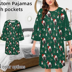 Custom Pajama Shirt for Women Personalized Photo Pajama Dress Funny Dog Cat Face Oversized Pajama Tee Christmas Pajamas Dress Gift for Her