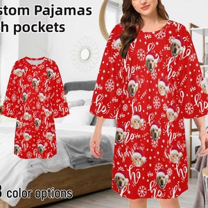 Custom Face Pajama for Mom Personalized Photo Pajama Shirt Dress Dog Cat Face on Oversized Pajama Dress Christmas Pajama Shirt Gift for Her