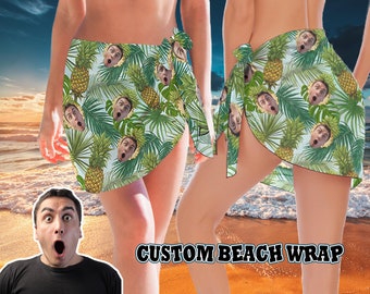 Women's Beach Short Sarongs,Custom Beach Wrap Skirt,Personalized Face Bikini Swimwear Cover up,Anniversary/Birthday Gift,Pineapple Pattern
