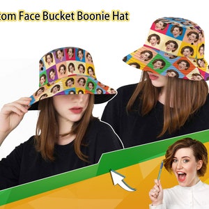 Personalized Cotton Wide Brim Outdoor Summer Cap Custom Face Unisex Bucket Hat Personalized Face Text/Logo Hat Gifts for Her Party Hats