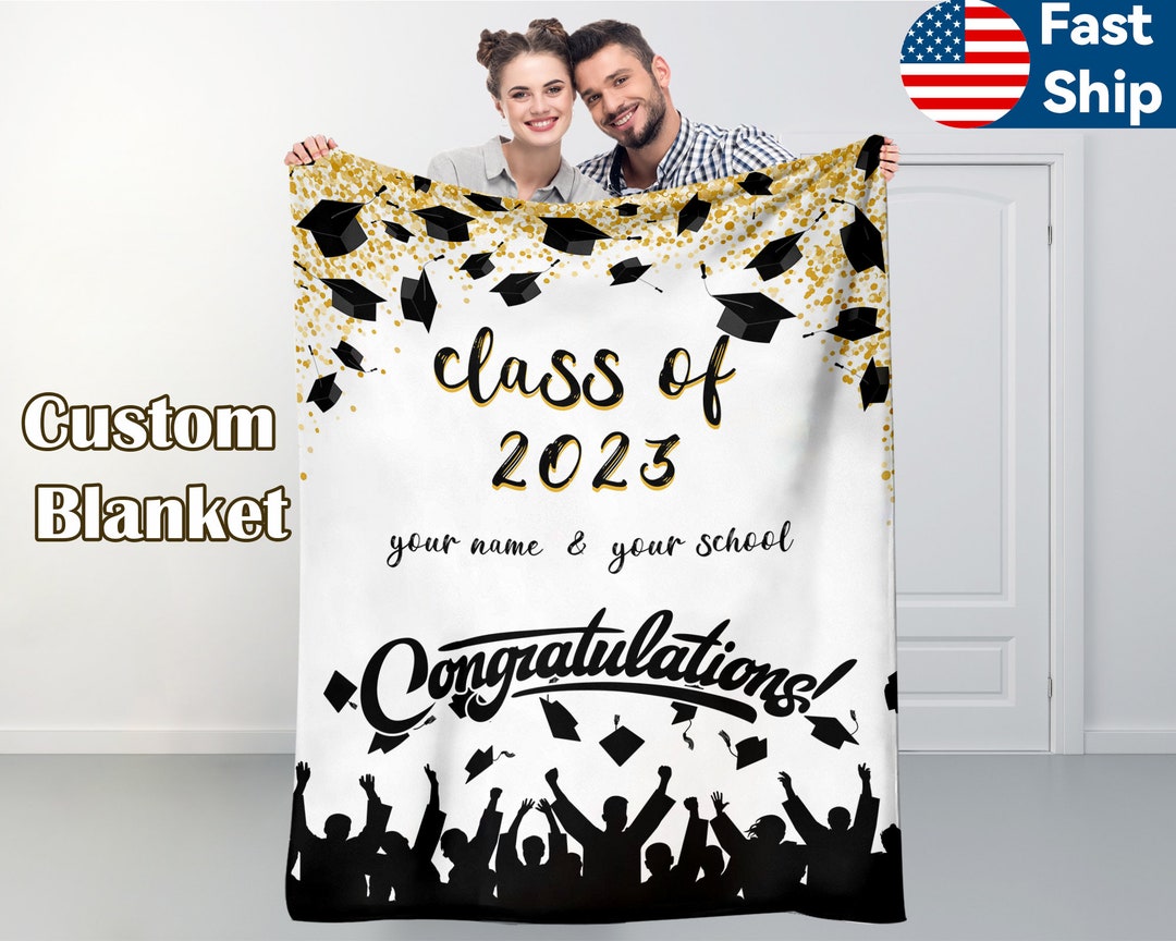 Custom Graduation Blanket Personalized School Your Name on Throw