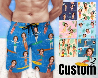 Custom Men Swim Trunk Face Beach Shorts Personalized Face Bathing Suit Beach Shorts Funny Swim Trunk Bachelor Party Vacation Gift for Him BF