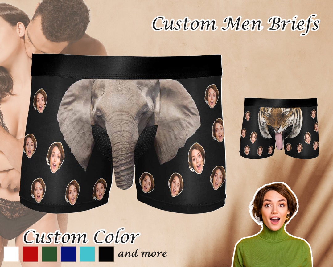 Custom Boxers for Boyfriend or Husband Personalized Face Underwear Bulge Elephant Tiger