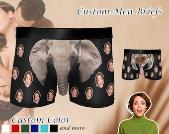 Custom Boxers for Boyfriend or Husband Personalized Face Underwear Bulge Elephant Tiger Anniversary/Birthday Funny Gifts for Him