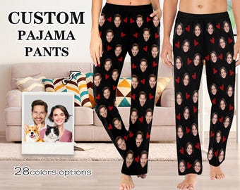 Custom Face Pajama Pants for Women Men Pajama Pants with Face Personalized Photo PJs Pants  Gift for Valentine Anniversy Birthday Christmas