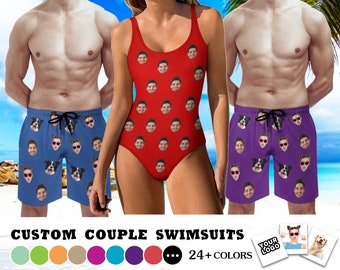 Custom Face Swim Trunks Personalized Men Swimsuits with Face One Piece Swimsuit Couple Match Swimsuits Photo Swimtrunks Bachelor Party Gift