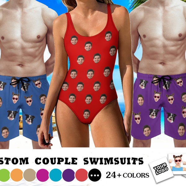 Custom Face Swim Trunks Personalized Men Swimsuits with Face One Piece Swimsuit Couple Match Swimsuits Photo Swimtrunks Bachelor Party Gift