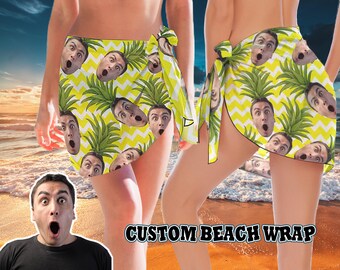 Pineapple Pattern,Custom Beach Women's Short Sarongs Beach Wrap Skirt,Personalized Face Bikini Swimwear Cover up,Anniversary/Birthday Gift
