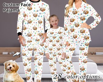 Pigiama a maniche lunghe per famiglie con facce di cani e gatti, personalizzato con foto, per amanti degli animali, regalo di compleanno, addio al nubilato, Natale.