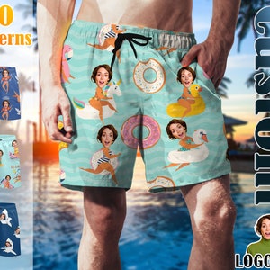 Custom Face Men Swimwear Personalized Men Bathing Suit Face on Beach Shorts Custom Face Swim Trunk Party/Vacation/Father&#39;s Day Gift for Dad